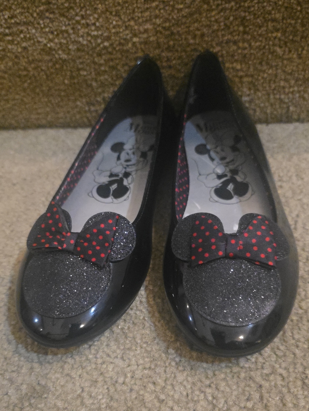 Black Minnie Mouse Glitter Bow Flats